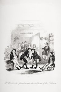 Mr. Wardle og hans venner under indflydelse af laksen, illustration fra `The Pickwick Papers
